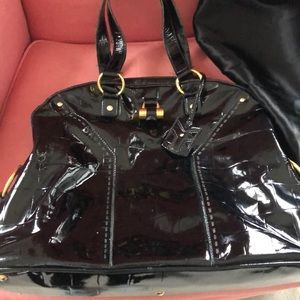 YSL large patent leather bag.